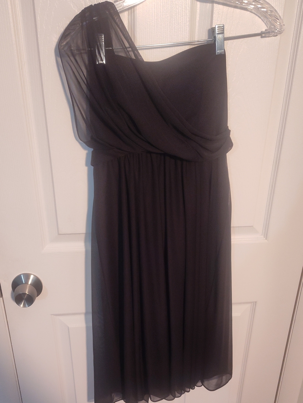 David's Bridal Black One-Shoulder Chiffon Dress